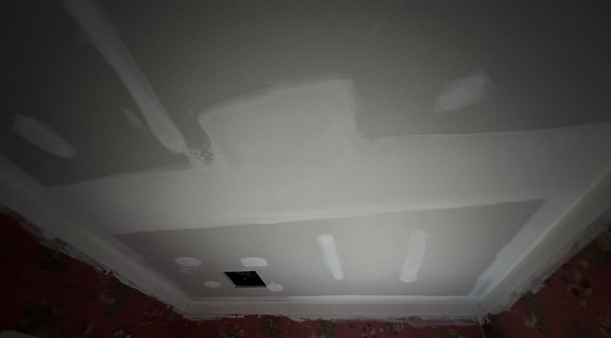 Bathroom ceiling drywall replacement, primed and ready for paint — Triangle Home Handyman, Apex NC
