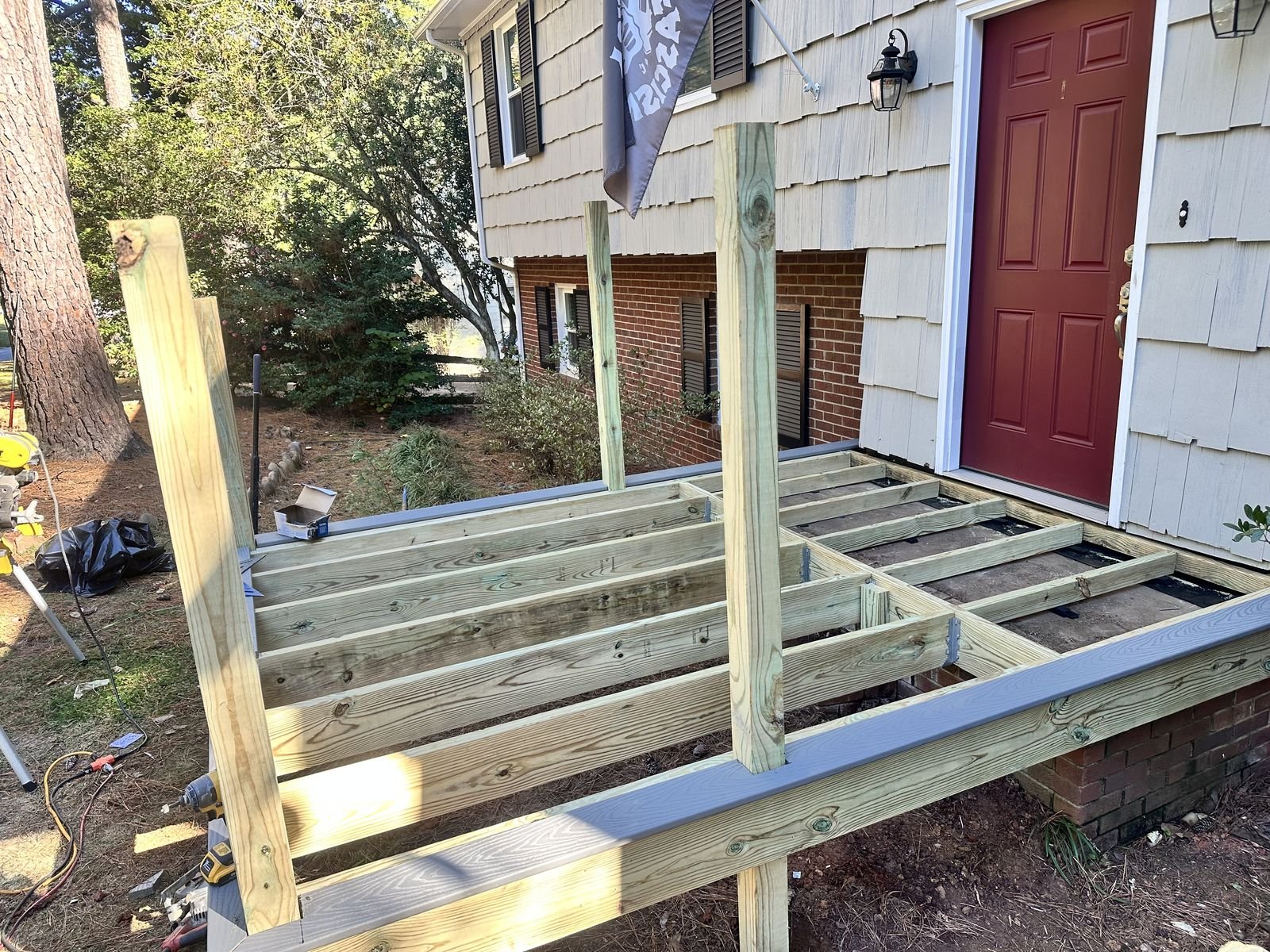 New deck frame with posts and joists, built from scratch in Apex NC — Triangle Home Handyman, Apex NC