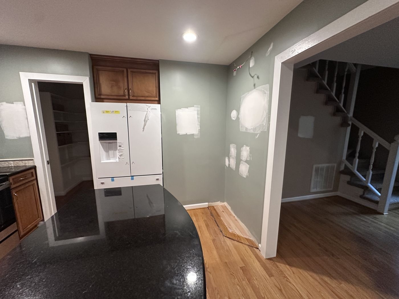 Kitchen wall drywall patches before paint — Triangle Home Handyman, Apex NC