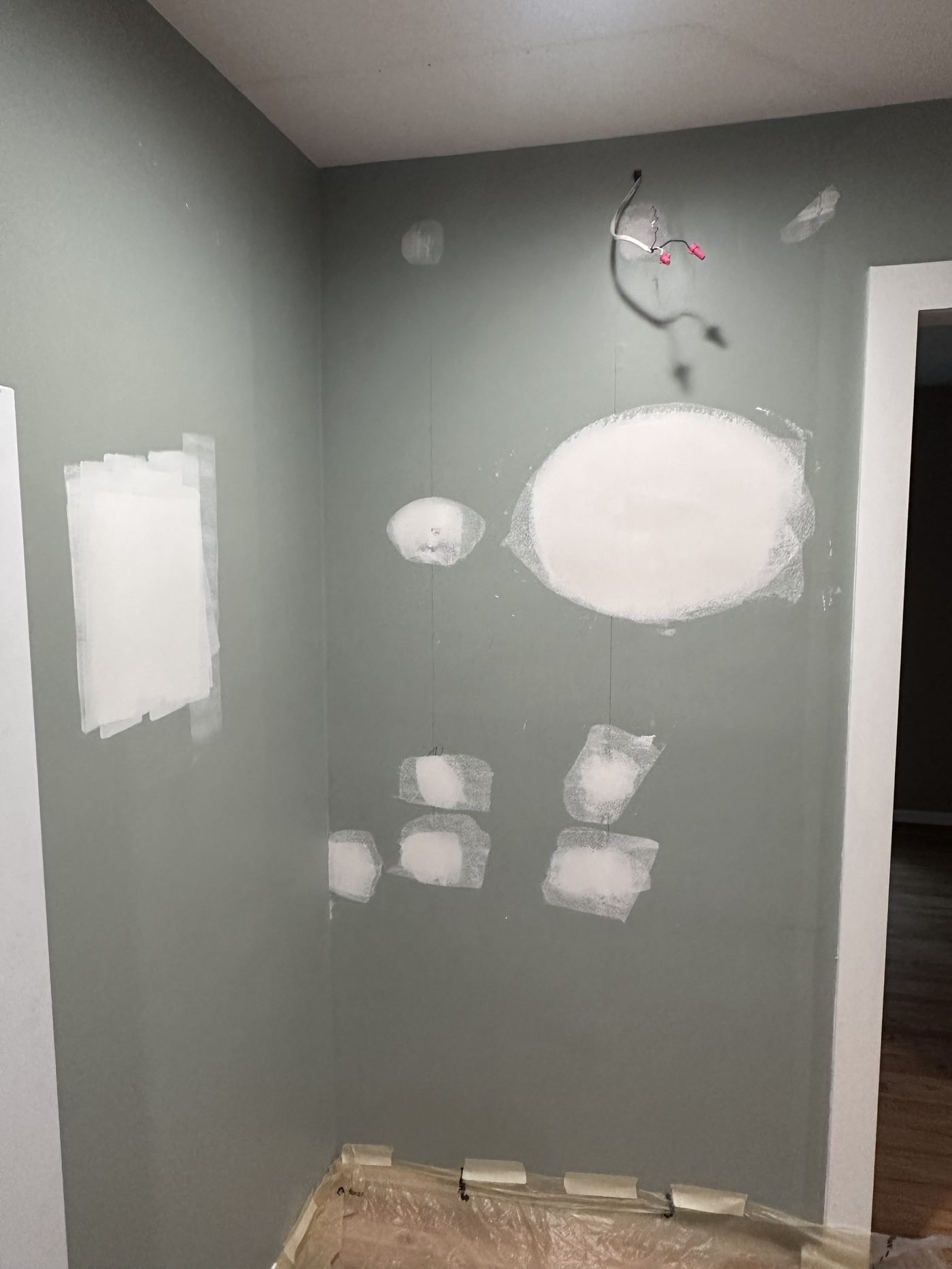 Finished wall prepped for paint after cabinet removal