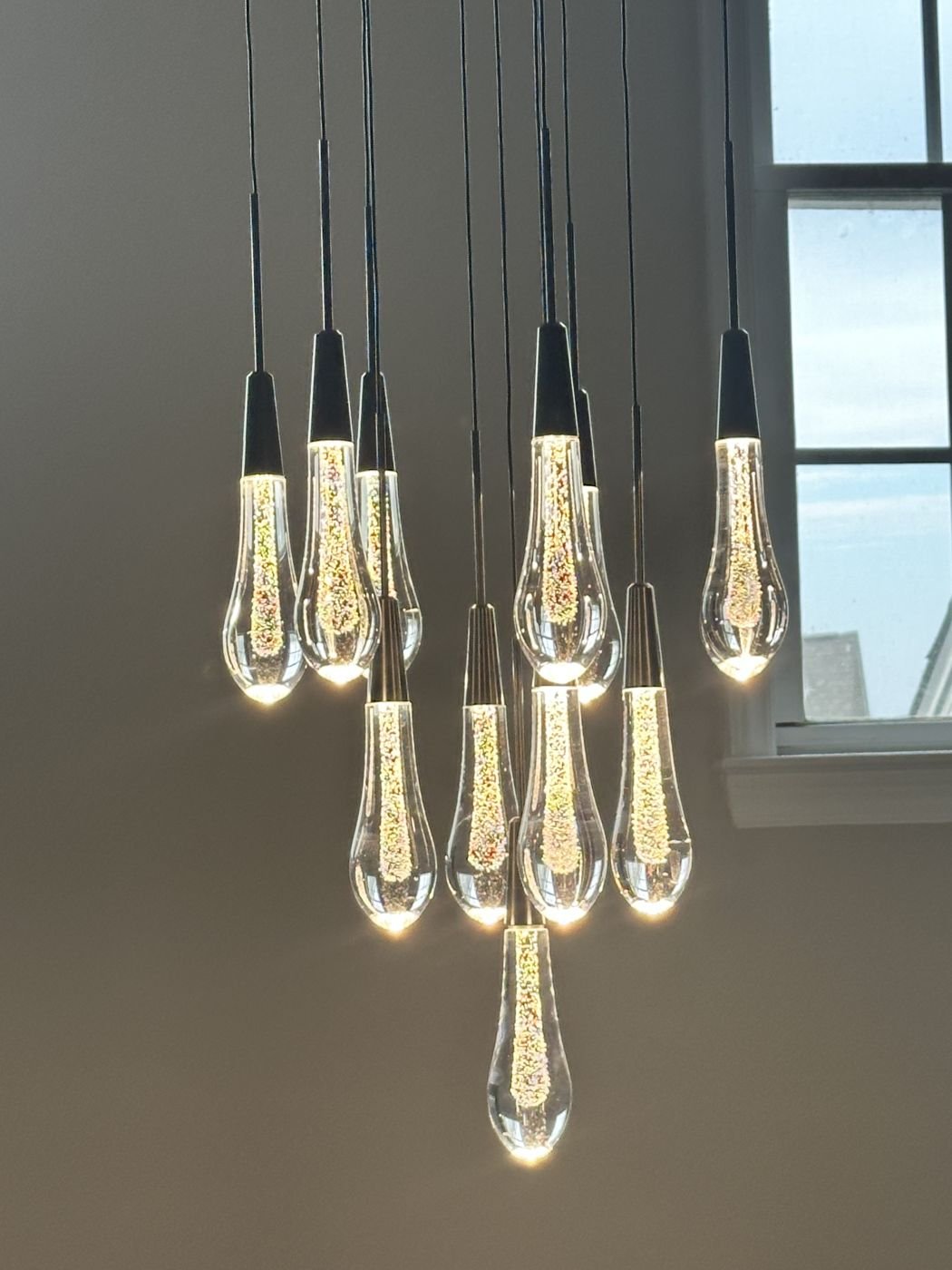 Cluster pendant chandelier with glass droplet lights — Triangle Home Handyman, Apex NC