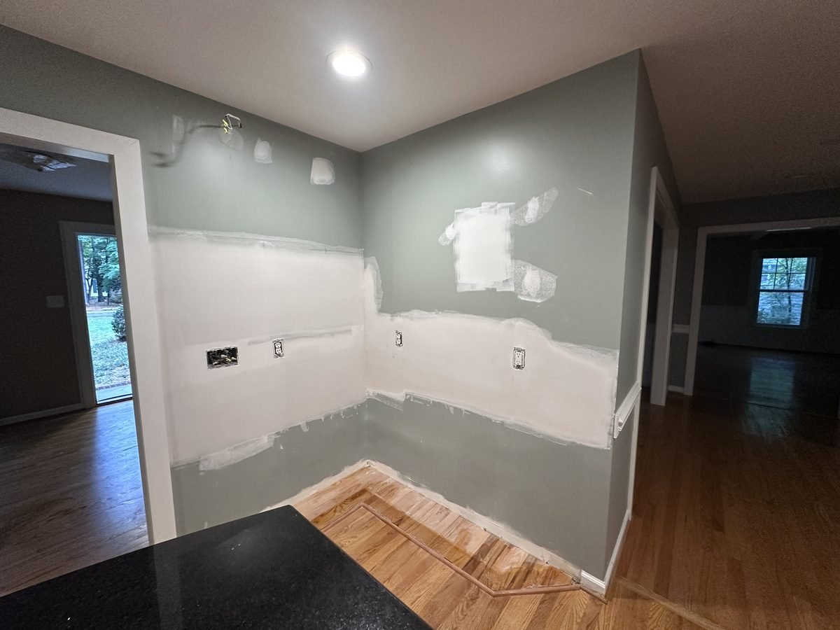 Kitchen wall drywall repair after cabinet removal — Triangle Home Handyman, Apex NC