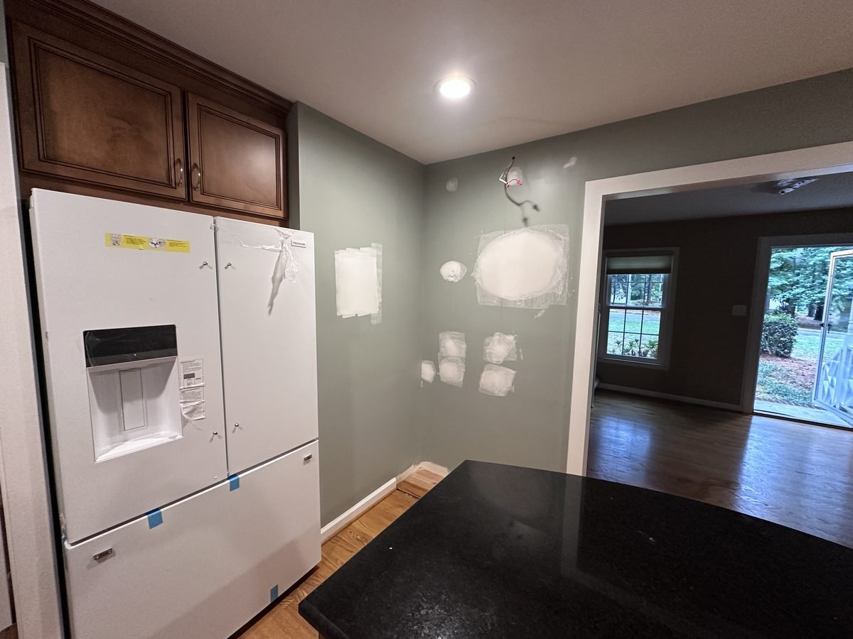 Drywall patching and mudding in progress — Triangle Home Handyman, Apex NC